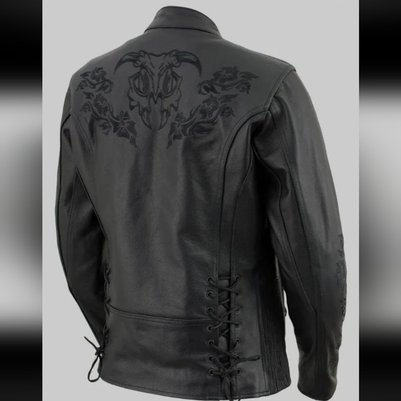 Xelement XS2030 Women's 'Gemma' Solid Black Leather Embroidered Jacket - Large - Picture 3 of 16